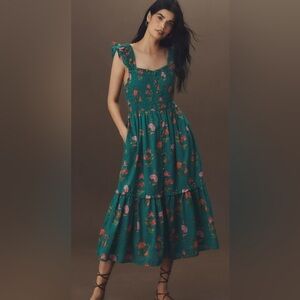 NWT Anthropologie The Peregrine Square-Neck Midi Dress